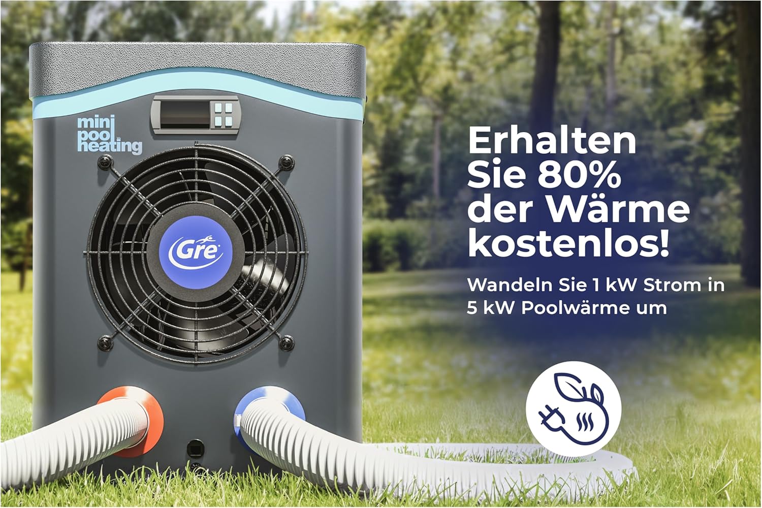 Pool-Wärmepumpe HPM20 20 m³ Poolheizung 230 V R32 Kältemittel 32/38 mm Schlauchanschluss