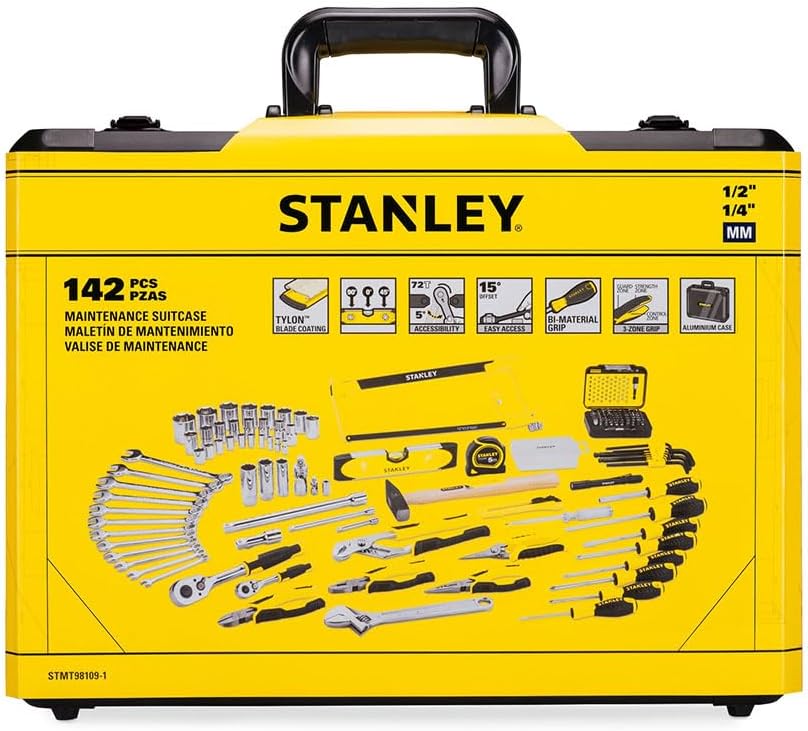Werkzeugkoffer Set 142-teilig mit Handwerkzeugen und Aluminium Transportkoffer STMT98109-1