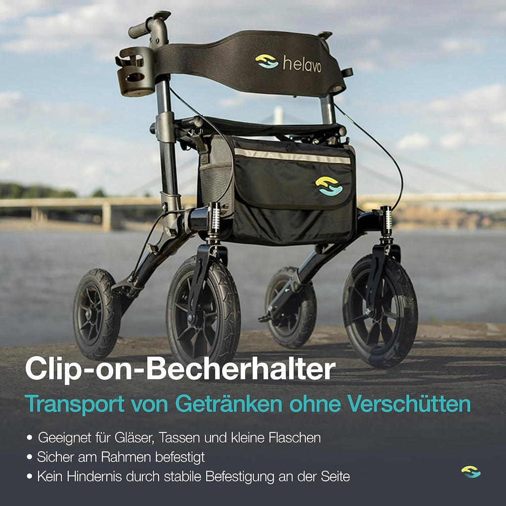 Outdoor Rollator mit Luftbereifung faltbar mit Sitz und Lehne 12/10 Zoll Räder Aluminium für Gelände Einsatz
