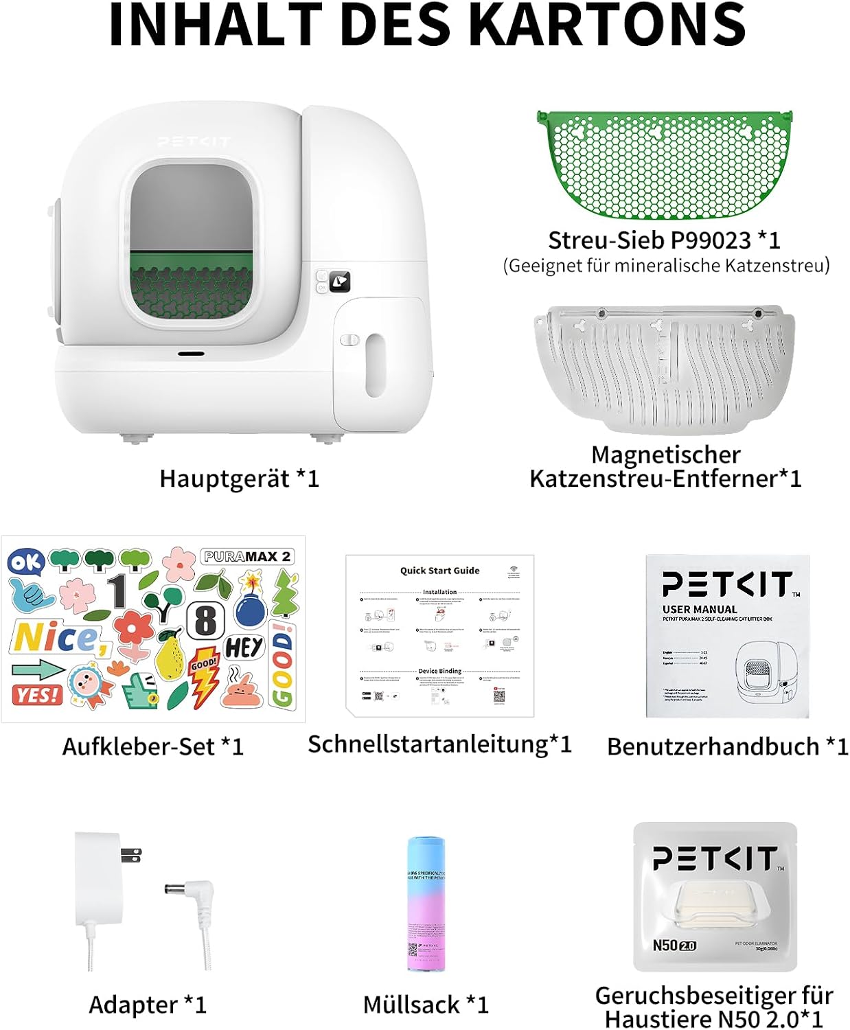 Selbstreinigende Katzentoilette Pura Max 2 76L mit App Steuerung und Geruchsbeseitigung für Mehrkatzenhaushalt Weiß