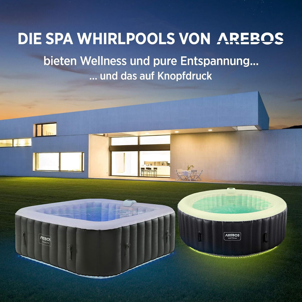 Spa Whirlpool Tenerife 185x185cm 910L 2400W mit 130 Massagedüsen LED-Beleuchtung und Abdeckung für 6 Personen