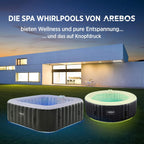 Spa Whirlpool Tenerife 185x185cm 910L 2400W mit 130 Massagedüsen LED-Beleuchtung und Abdeckung für 6 Personen