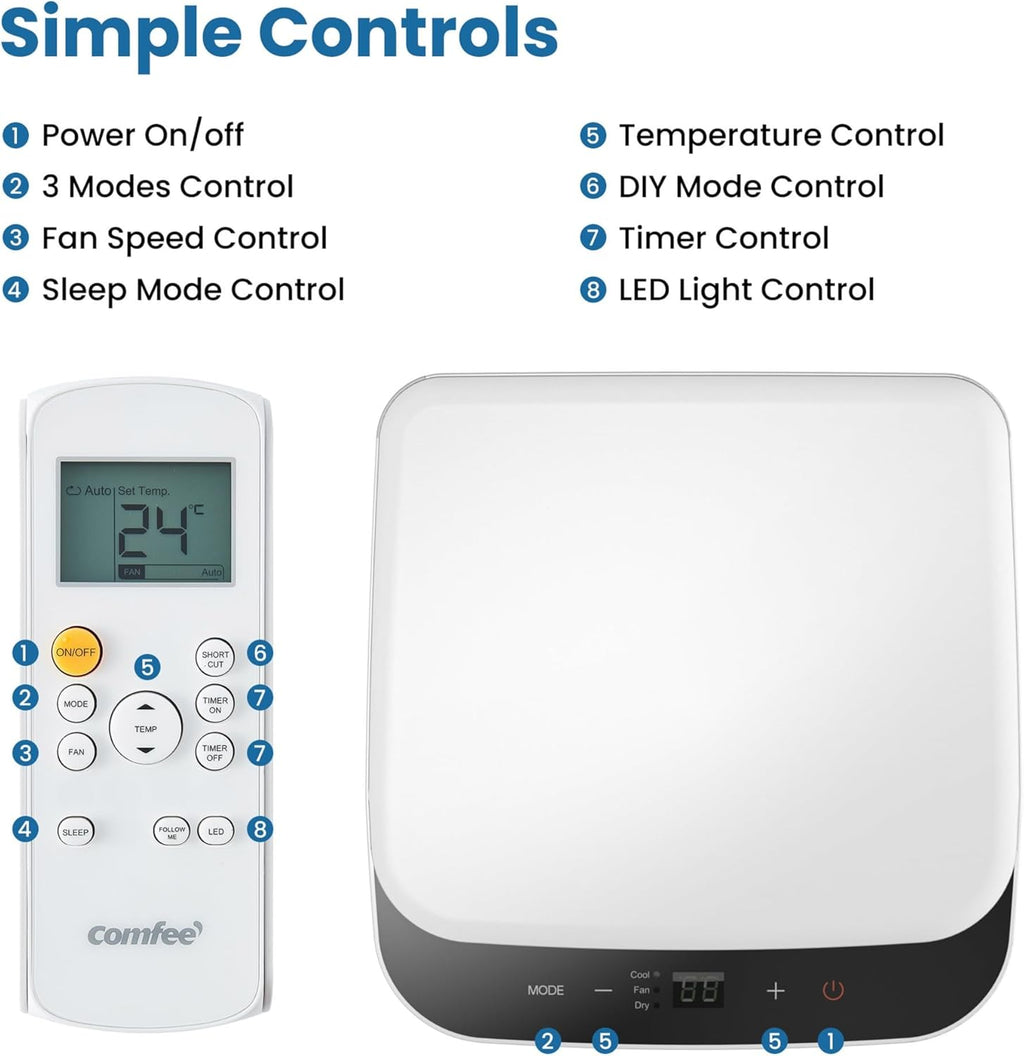 Mobiles Klimagerät 9000 BTU MPPH-09CRN7 3 in 1 Kühlung Entfeuchtung Ventilation 31 qm Raum 63 dB Abluftschlauch
