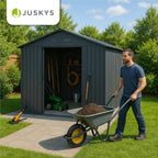 Gartenhaus Metall Schiebetür XL 280 x 196 x 190 cm wetterfest mit Fundamentrahmen und Schloss Dunkelgrau