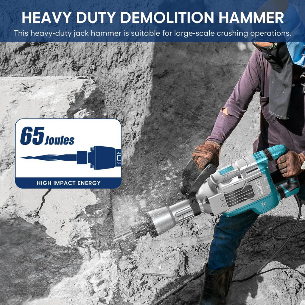 Abbruchhammer SDS-Hex 1700 W 65 J Z1G-DS-107HC Beton Stemmhammer mit Meißel Set und Transportkoffer