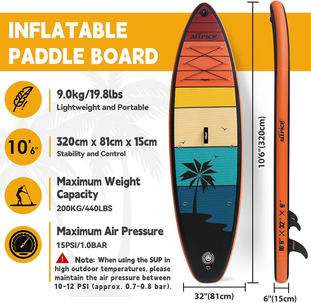 Aufblasbares Stand Up Paddle Board SUP001 320 x 81 x 15 cm bis 200 kg mit Kamerahalterung Paddel Pumpe Rucksack und 3 Finnen