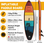 Aufblasbares Stand Up Paddle Board SUP001 320 x 81 x 15 cm bis 200 kg mit Kamerahalterung Paddel Pumpe Rucksack und 3 Finnen