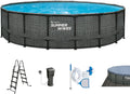 Aufstellpool Rund 549x132 cm Frame Pool Komplettset Rattan Optik Grau inkl Filterpumpe Bodenvlies Abdeckplane Leiter