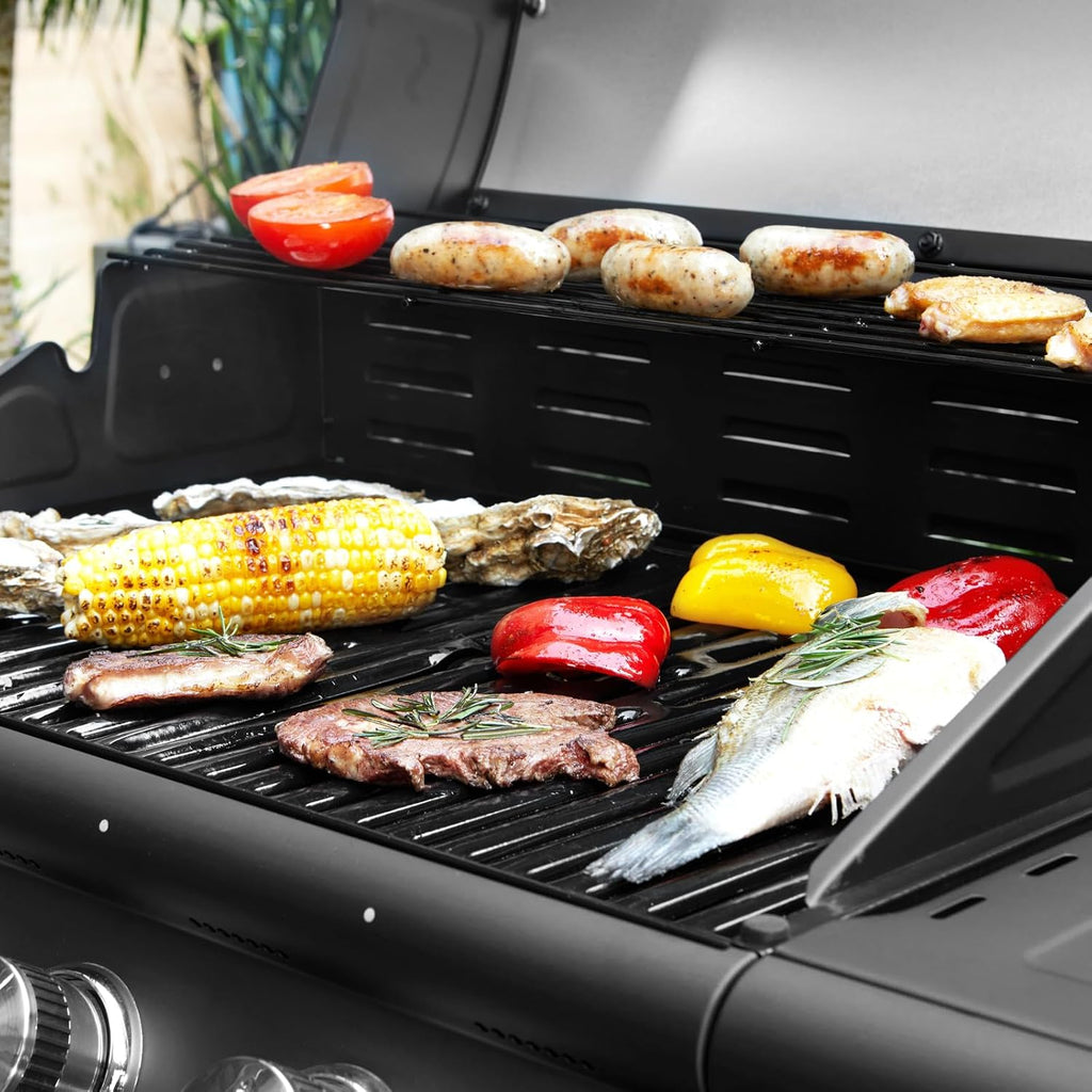 Gasgrill Grillwagen 4+1 Brenner RED 4 Hauptbrenner 1 Seitenkocher Edelstahl Grillfläche 61x42cm freistehend Schwarz