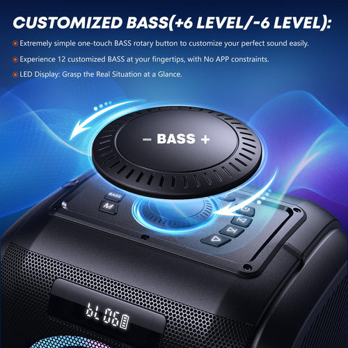 Bluetooth Party-Lautsprecher T9 Pro 270W mit Bluetooth 5.3 2 x 6,5 Zoll Woofern Mikrofon- und Gitarreneingang USB TF AUX Wechselakku