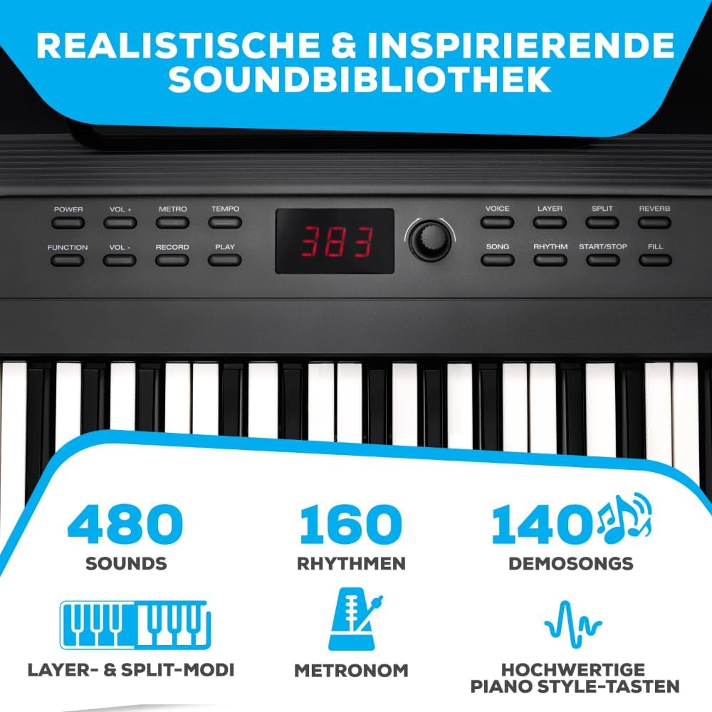 Digitalpiano 88 Tasten RECITALPLAY mit 480 Sounds USB MIDI Ständer Pedal Kopfhörer und Tasche