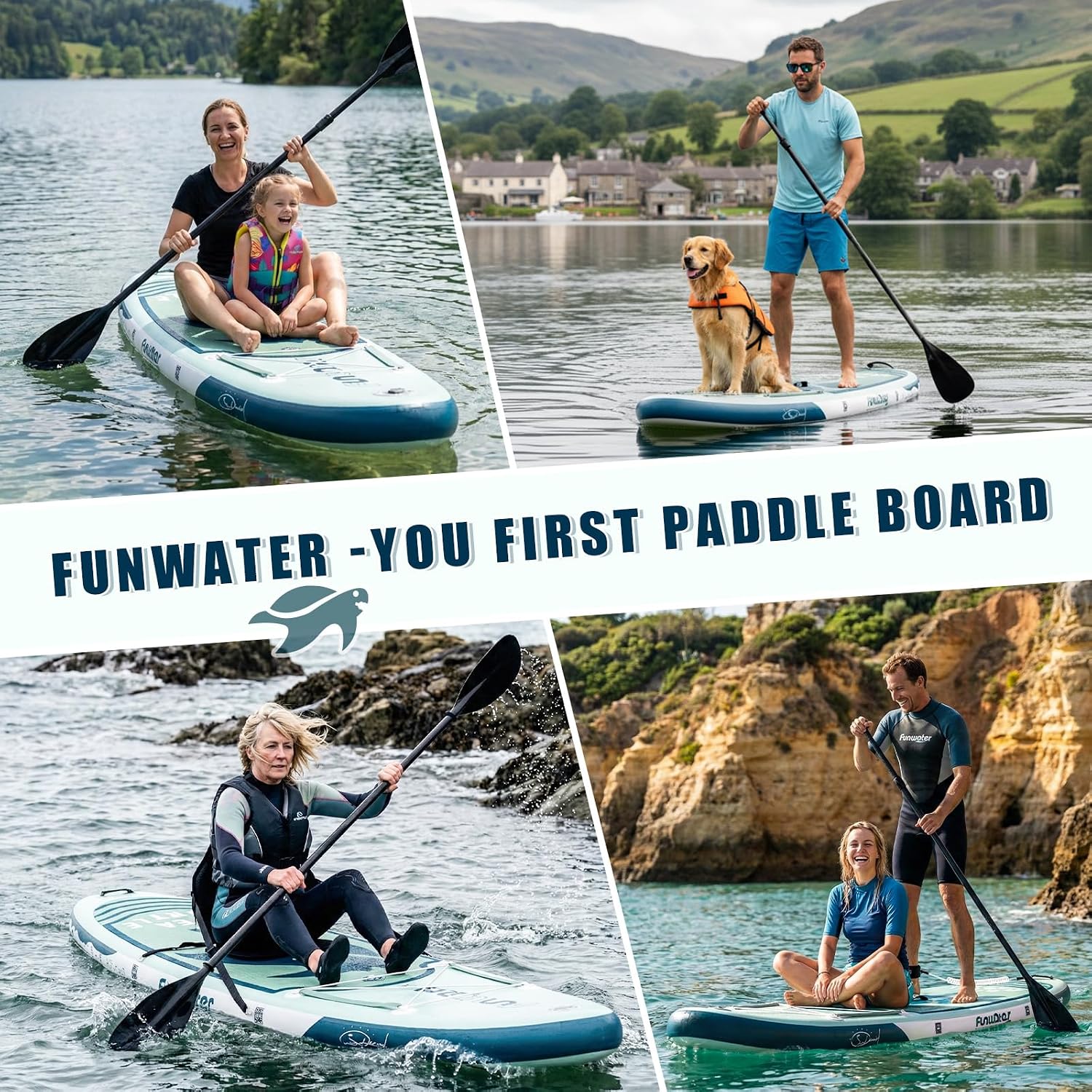 Stand Up Paddle Board 320 cm SUP aufblasbar für 1–2 Personen mit Zubehör Set PVC Doppelkammer stabil
