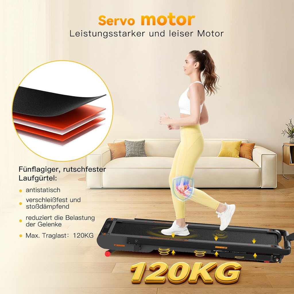 Schreibtisch Laufband 0,5–12 km/h mit 6 % Steigung 750 W App Steuerung Fernbedienung und Vibrationsmodi