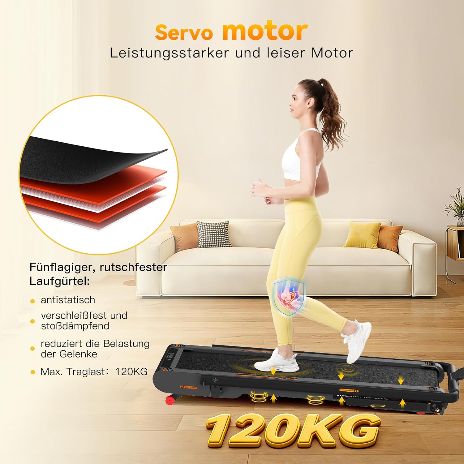 Schreibtisch Laufband 0,5–12 km/h mit 6 % Steigung 750 W App Steuerung Fernbedienung und Vibrationsmodi