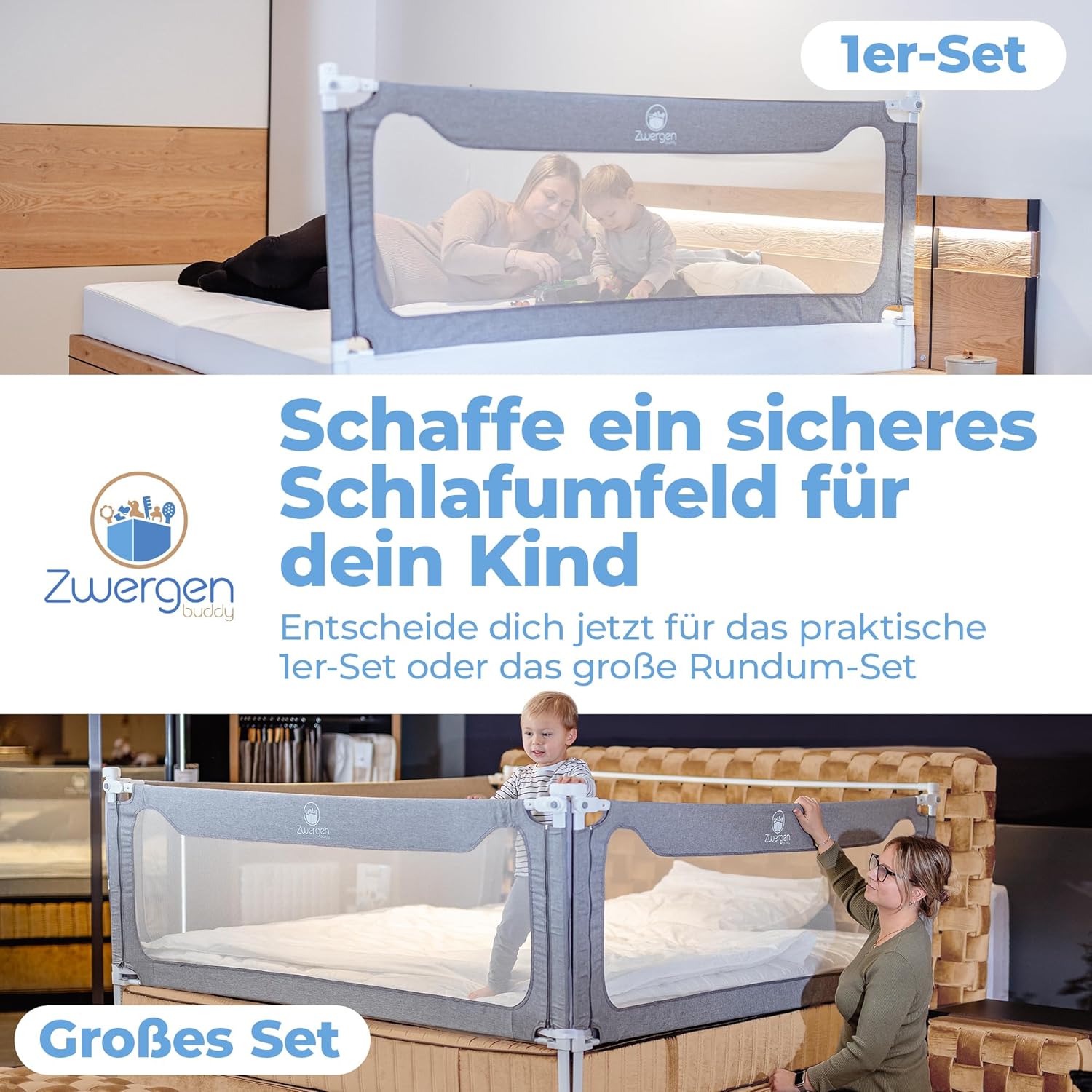 Rausfallschutz Bettgitter Set PS_1313 für Boxspringbett und Familienbett 180x200 cm 3 Bettgitter mit Zwischenraumschutz