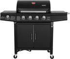 Gasgrill Grillwagen 4+1 Brenner RED 4 Hauptbrenner 1 Seitenkocher Edelstahl Grillfläche 61x42cm freistehend Schwarz