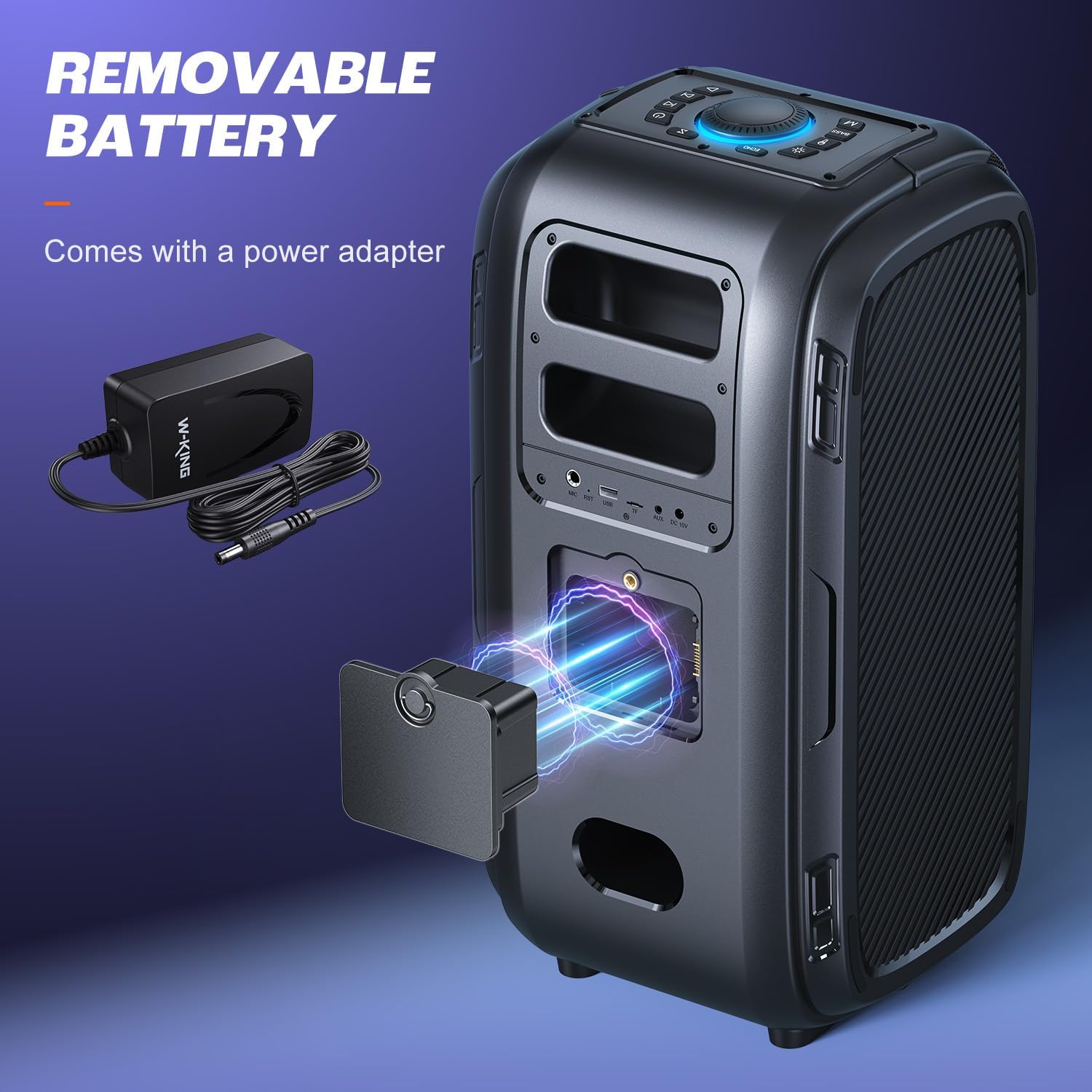 Bluetooth Party-Lautsprecher T9 Pro 270W mit Bluetooth 5.3 2 x 6,5 Zoll Woofern Mikrofon- und Gitarreneingang USB TF AUX Wechselakku