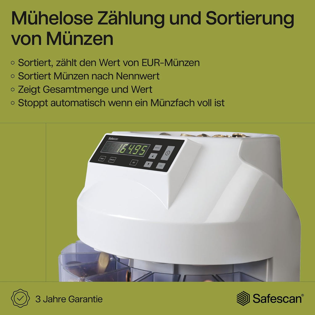 Münzzähler und Münzsortierer 1250 für Euro-Münzen mit automatischer Zählfunktion und Sortierung nach Stückelung