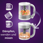Babynahrungszubereiter 4 in 1 Dampfgarer mit Mixer SCF883/01 400W Dampfgaren Pürieren Auftauen Aufwärmen 1L Weiß