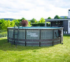 Rundpool Frame Pool Set 488x122 cm Rattanoptik mit Filterpumpe Leiter Abdeckplane Bodenvlies Reinigungsset