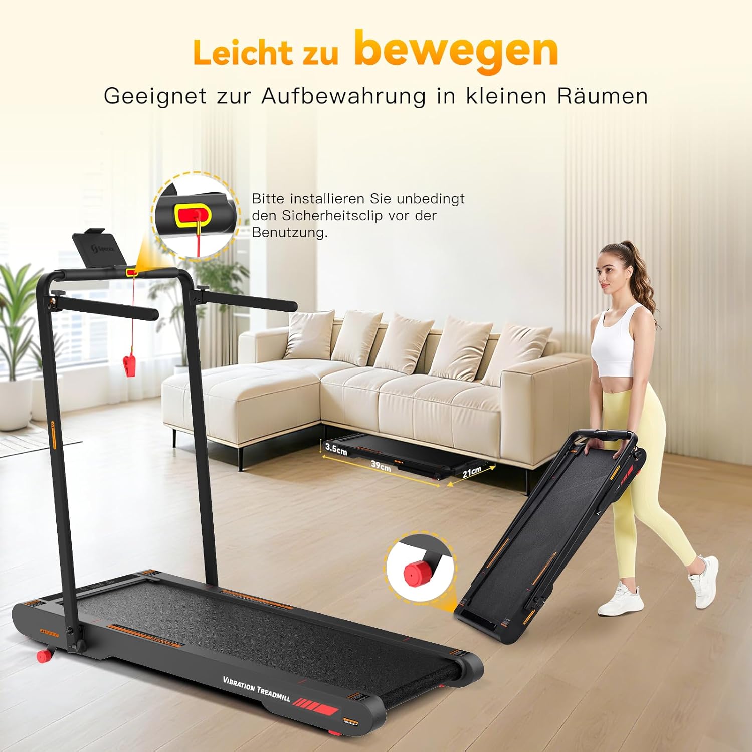 Schreibtisch Laufband 0,5–12 km/h mit 6 % Steigung 750 W App Steuerung Fernbedienung und Vibrationsmodi