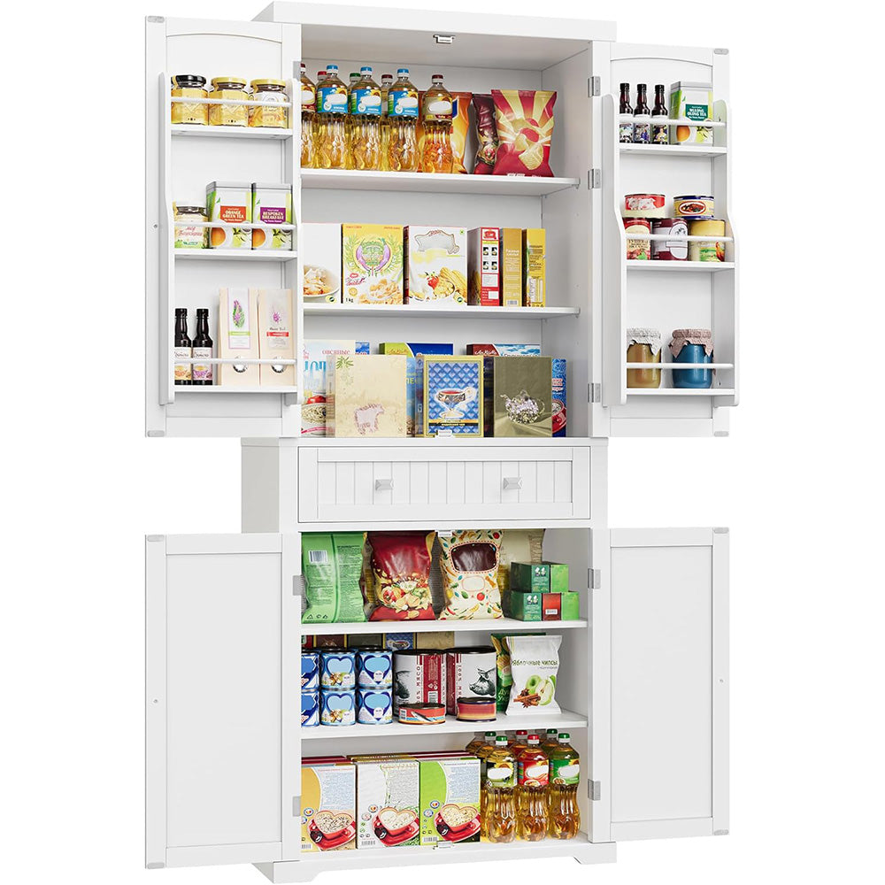 Küchenschrank Hochschrank mit verstellbaren Ablagen und Schublade Vitrinenschrank BBC561W21 40 x 76 x 182,1 cm Weiß