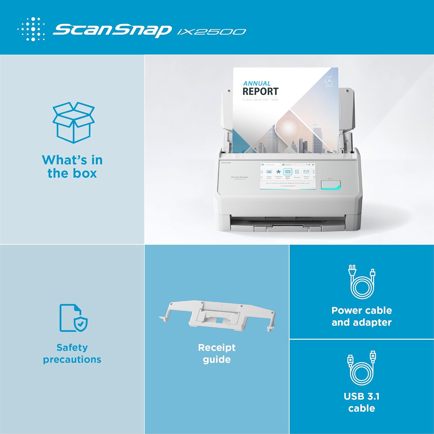 Dokumentenscanner iX2500 A4 Duplexscanner 45 Seiten/Min 600 dpi WLAN USB Bluetooth mit 100-Blatt-ADF