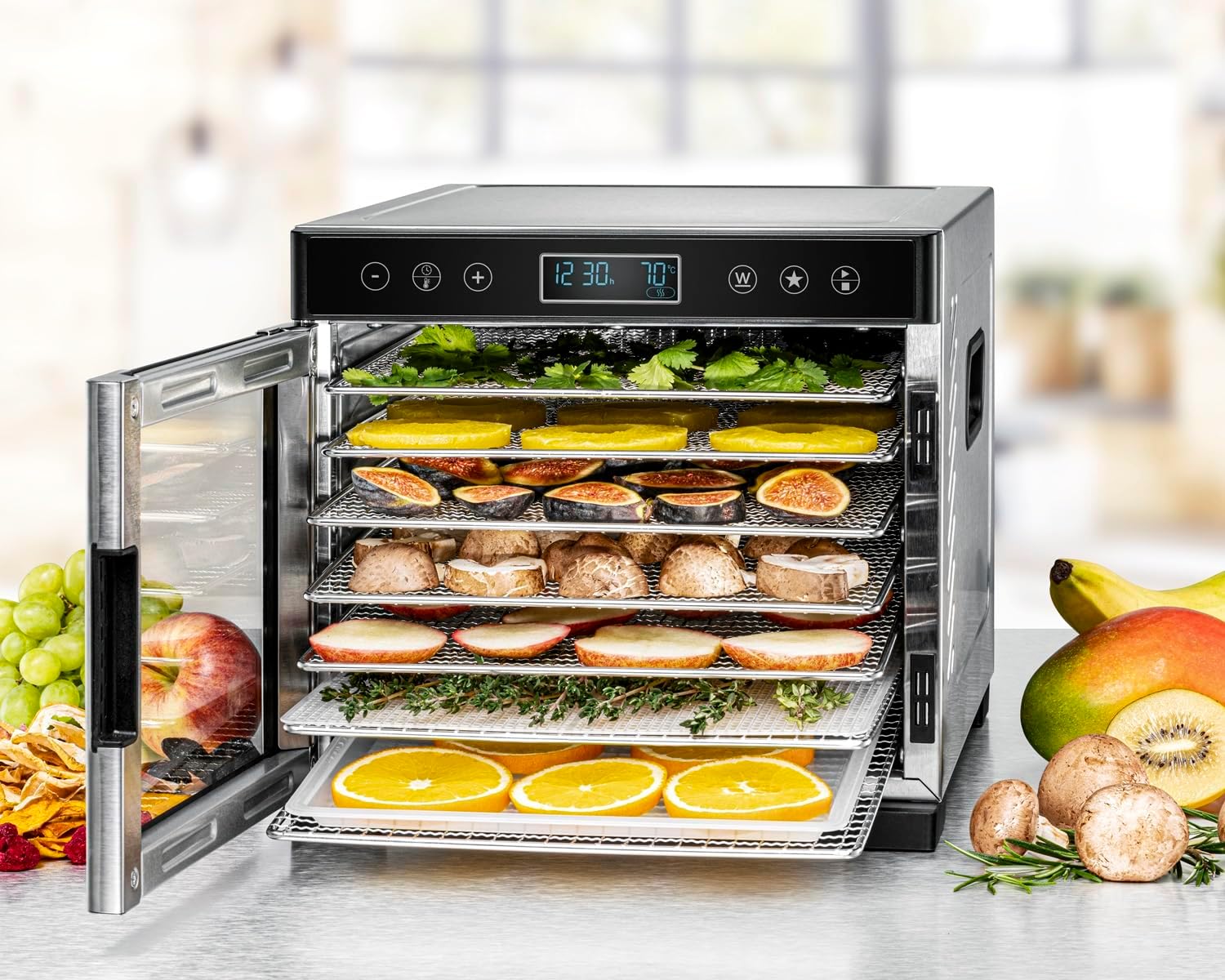Dörrautomat DA 650 600W 7 Edelstahl-Tabletts 0,5 m² Dörrfläche Temperatur 35–75°C 99h Timer LCD Display