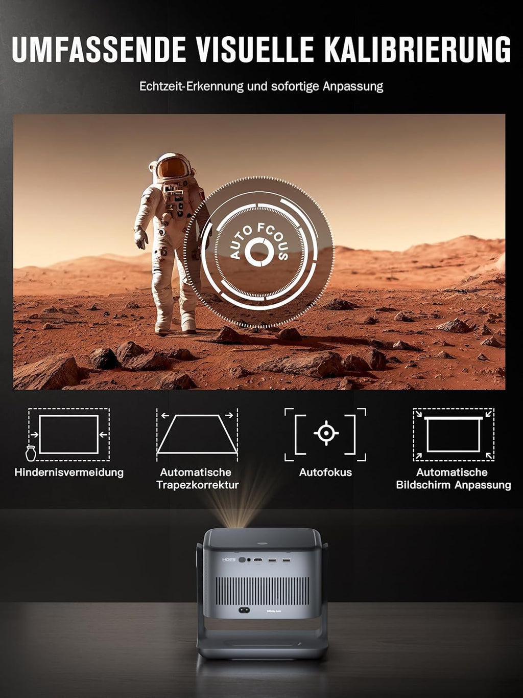 Projektor 1080P Heimkino A5 4K Unterstützung Autofokus WiFi 6 Bluetooth Dolby Audio verstellbarer Standfuß