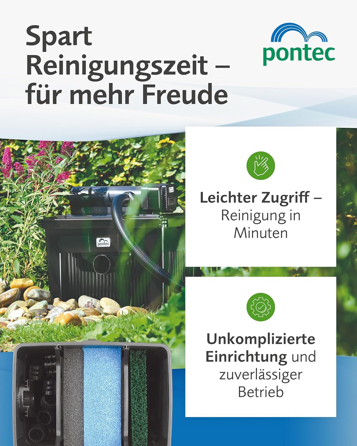 Teichfilterset mit Filterpumpe und Durchlauffilter MultiClear Set 8000 1500 l/h für Garten- und Teichpflege