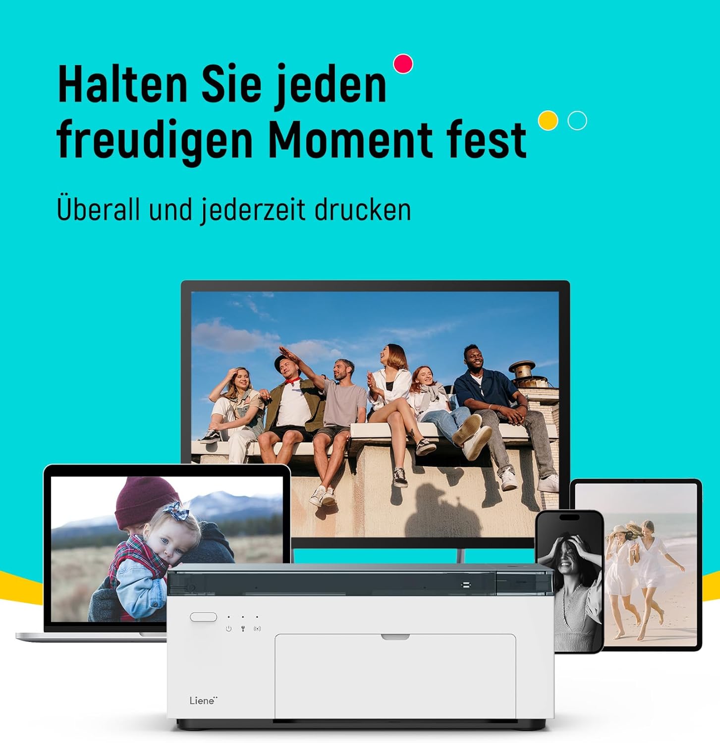 Fotodrucker 10x15 cm tragbar DHP513 Farbstoffsublimation 300 DPI WLAN USB kompatibel mit Smartphone PC inkl Fotopapier und Patrone