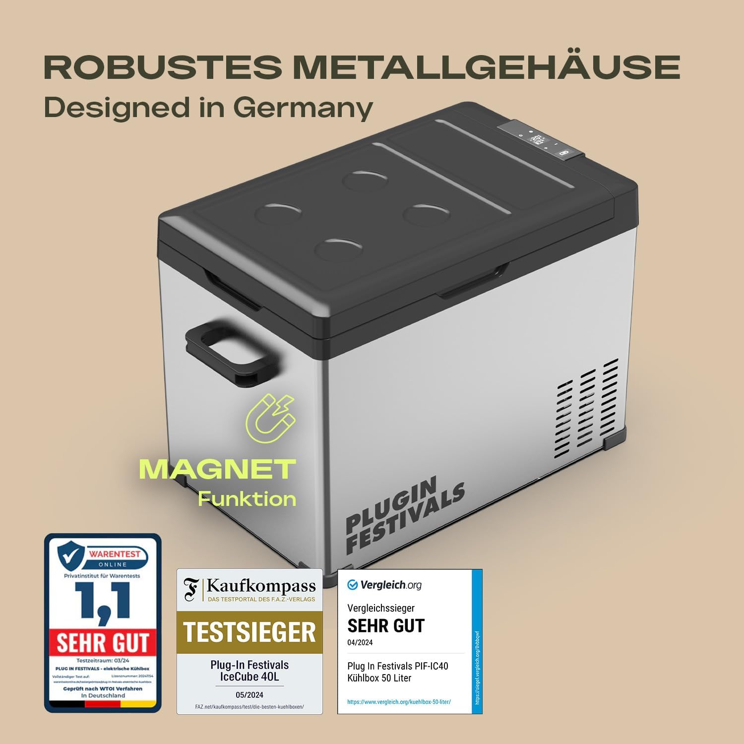 Kompressor Kühlbox mit Gefrierfunktion 50L 12V 230V bis -20°C App-Steuerung für Auto Camping und Reisen