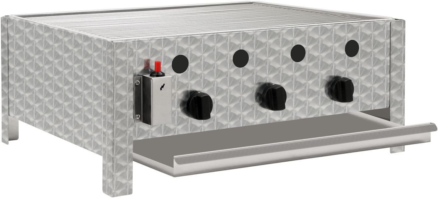 Gas Gastrobräter 3-flammig Edelstahl GB-K1103B Tischgasgrill 10000W 64x52x27 cm für Outdoor