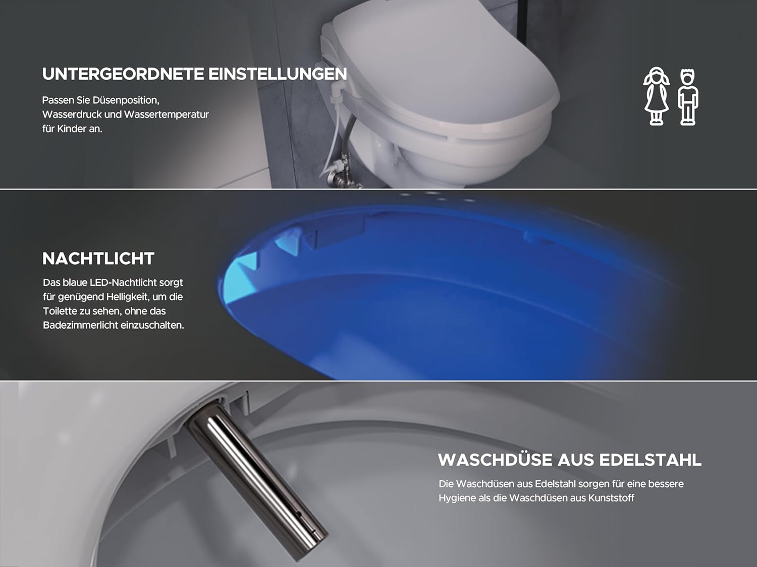 Bidet-Toilettensitz J430R mit Fernbedienung Selbstleerendem Wassertank und Energiesparfunktion