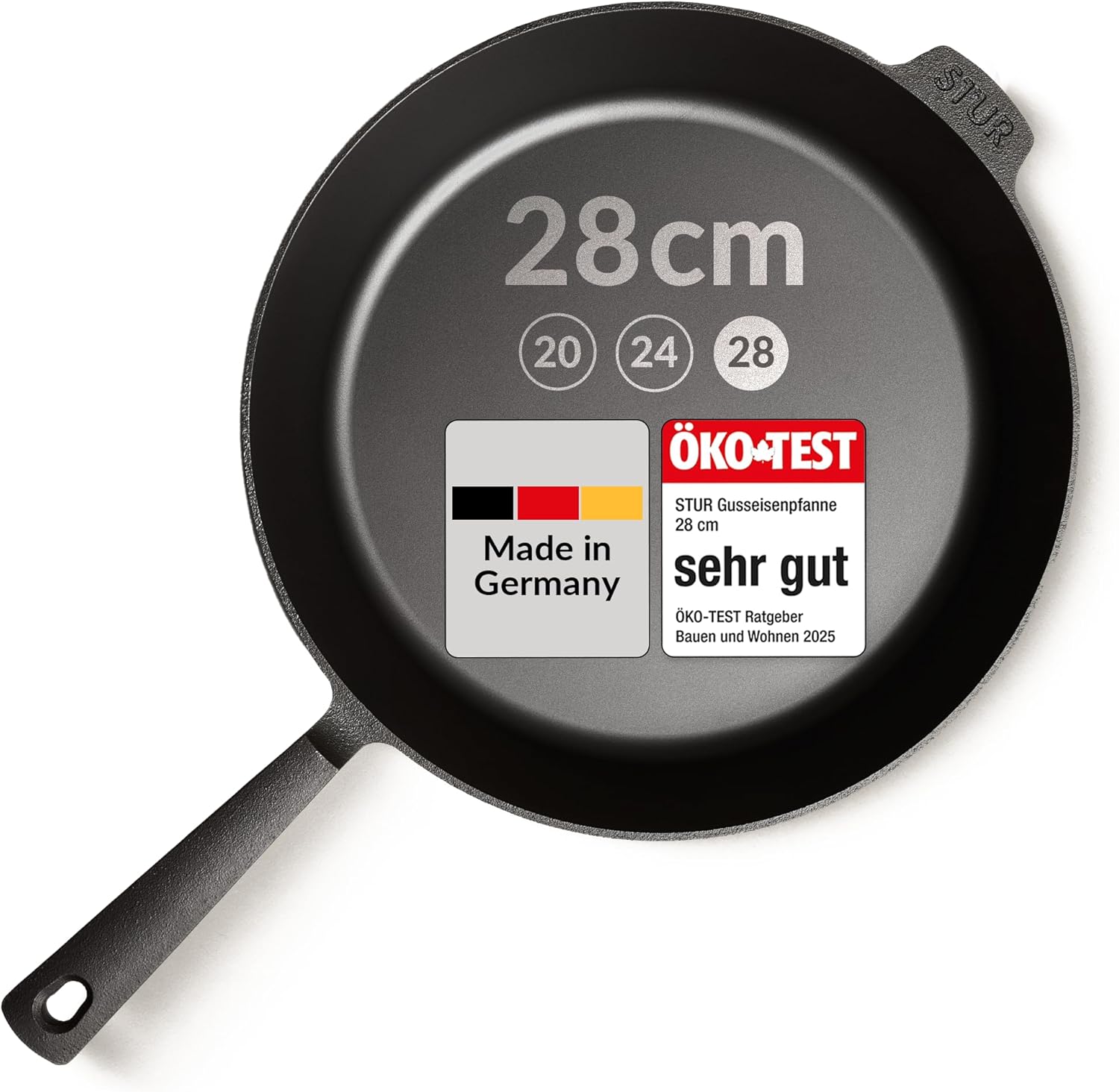 Gusseisenpfanne 28 cm voreingebrannt für Induktion und alle Herdarten backofengeeignet