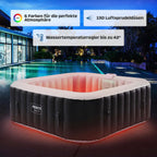 Spa Whirlpool Tenerife 185x185cm 910L 2400W mit 130 Massagedüsen LED-Beleuchtung und Abdeckung für 6 Personen