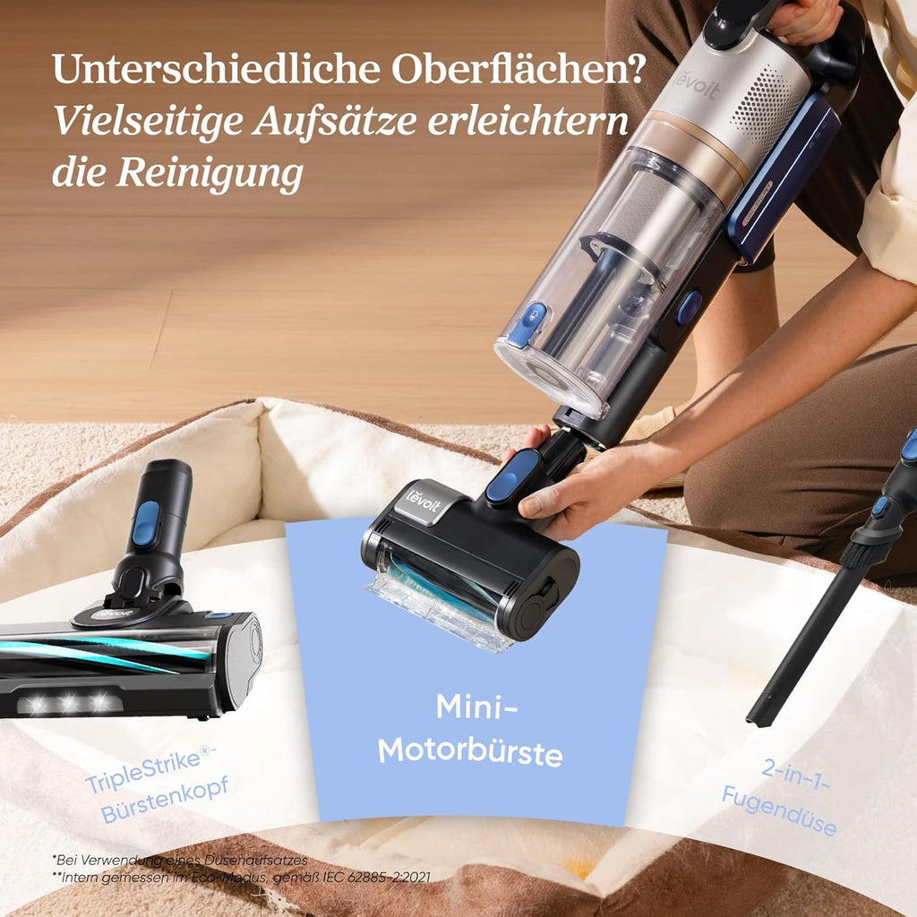 Akku-Staubsauger LVAC-300 PET mit Anti-Tangle Bürste 60 Min Laufzeit HEPA-Filtersystem Mini-Motorbürste selbststehend Blau