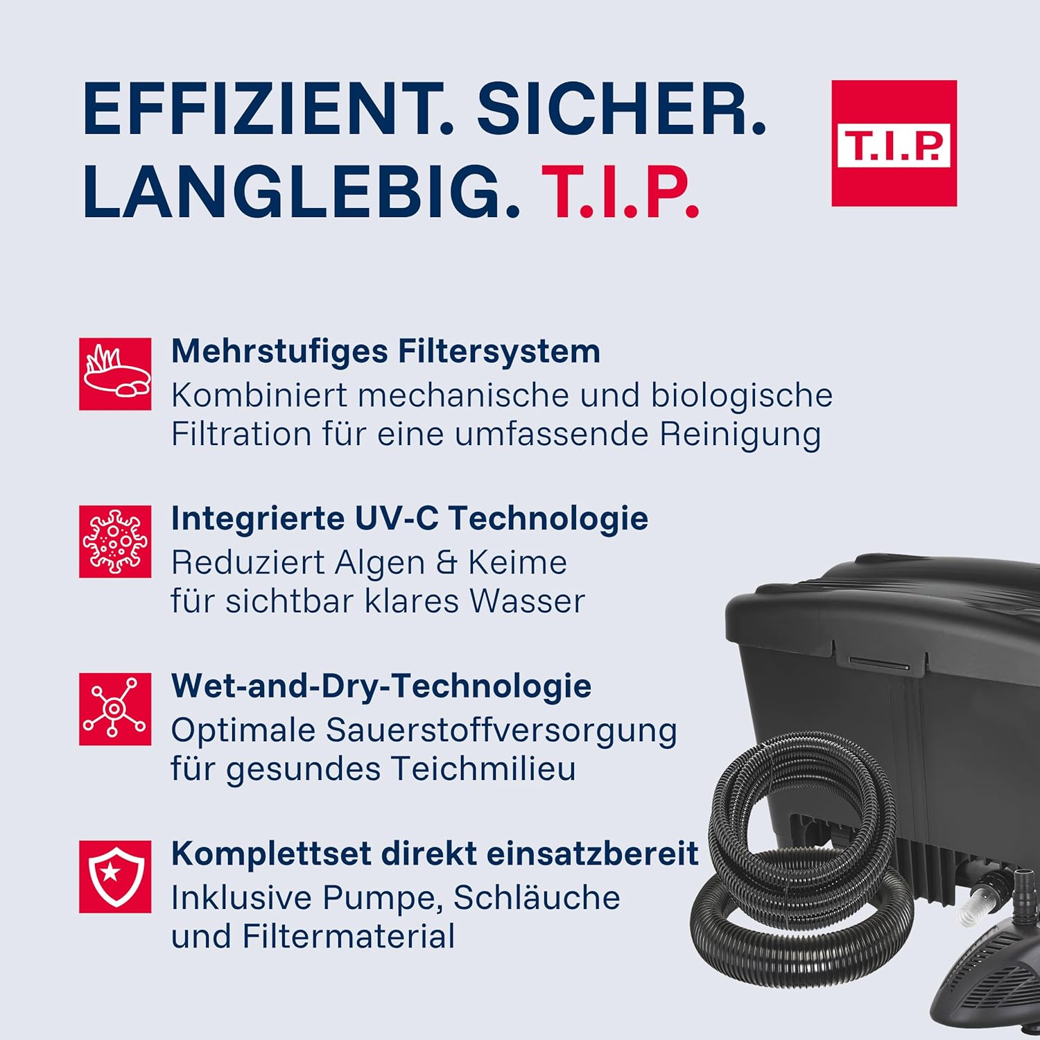 Teichaußenfilter Set 10000 l WDF 10000 UV 11 W mit Pumpe 2600 l/h 35 l Filterbehälter Wet-and-Dry System