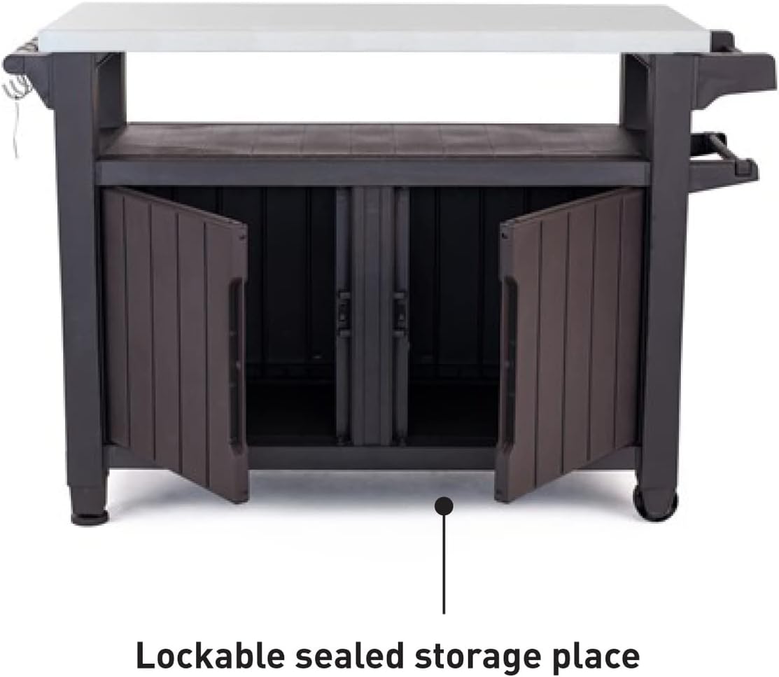 BBQ Beistelltisch XL mit Edelstahl-Arbeitsplatte 134 x 51,7 x 89,6 cm Wetterfest 298 L Stauraum