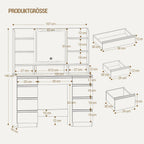 Schminktisch mit LED Spiegel DT41903W 108 x 40 x 140 cm 9 Schubladen 3 Lichtfarben mit Stauraum