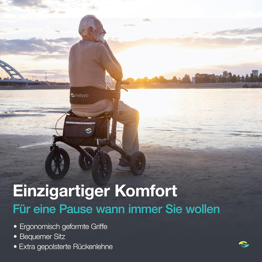Outdoor Rollator mit Luftbereifung faltbar mit Sitz und Lehne 12/10 Zoll Räder Aluminium für Gelände Einsatz