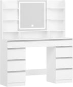 Schminktisch mit LED Spiegel DT41903W 108 x 40 x 140 cm 9 Schubladen 3 Lichtfarben mit Stauraum