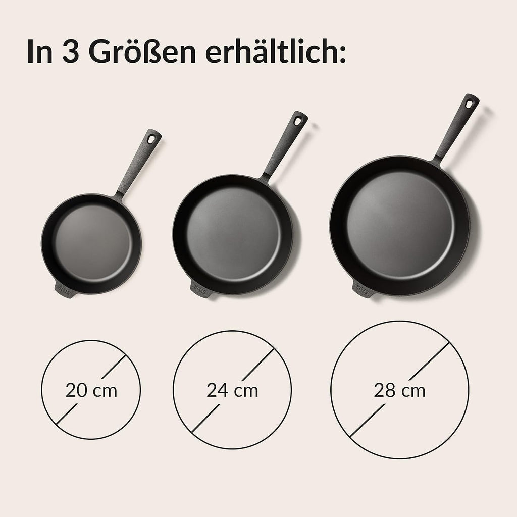 Gusseisenpfanne 28 cm voreingebrannt für Induktion und alle Herdarten backofengeeignet