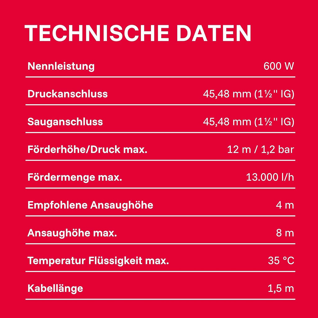 Poolpumpe mit Vorfilter SPP 600 FT 13000 l/h Fördermenge für Pools bis 40 m³ 600 W selbstansaugend mit Timer