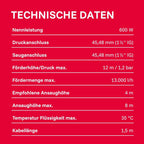 Poolpumpe mit Vorfilter SPP 600 FT 13000 l/h Fördermenge für Pools bis 40 m³ 600 W selbstansaugend mit Timer