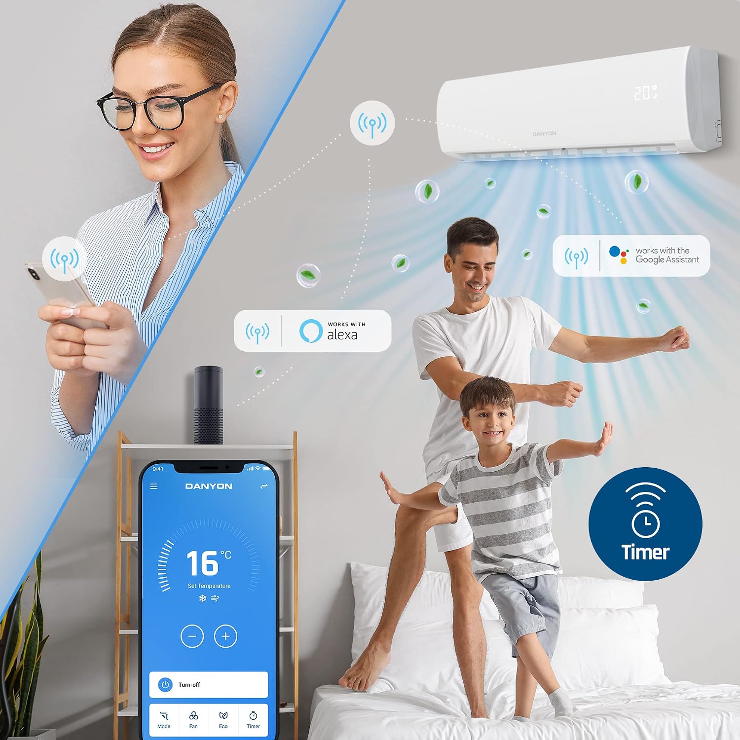 Split Klimaanlage 12000 BTU 3.4 kW Inverter mit Heizfunktion R32 5-in-1 Kühl- und Heizgerät bis 59 m² mit 5 m Installationsset