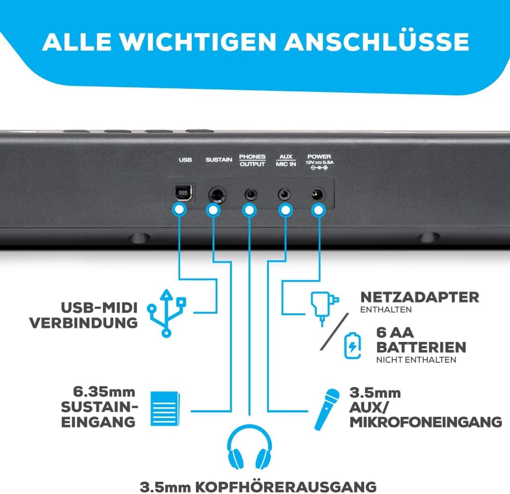 Digitalpiano 88 Tasten RECITALPLAY mit 480 Sounds USB MIDI Ständer Pedal Kopfhörer und Tasche