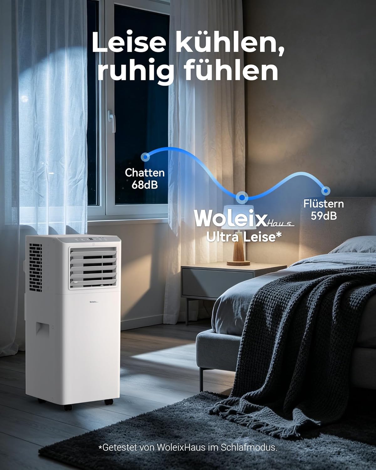 Mobile Klimaanlage mit Abluftschlauch 55 dB 5-in-1 Kühl und Entfeuchtungsfunktion inklusive Fensterabdichtung