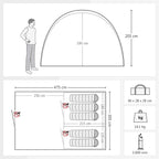 Tunnelzelt 5 Personen Atlanta 475x305x205 cm Stehhöhe Vordach eingenähter Boden 2 Kabinen Moskitonetz Eingang