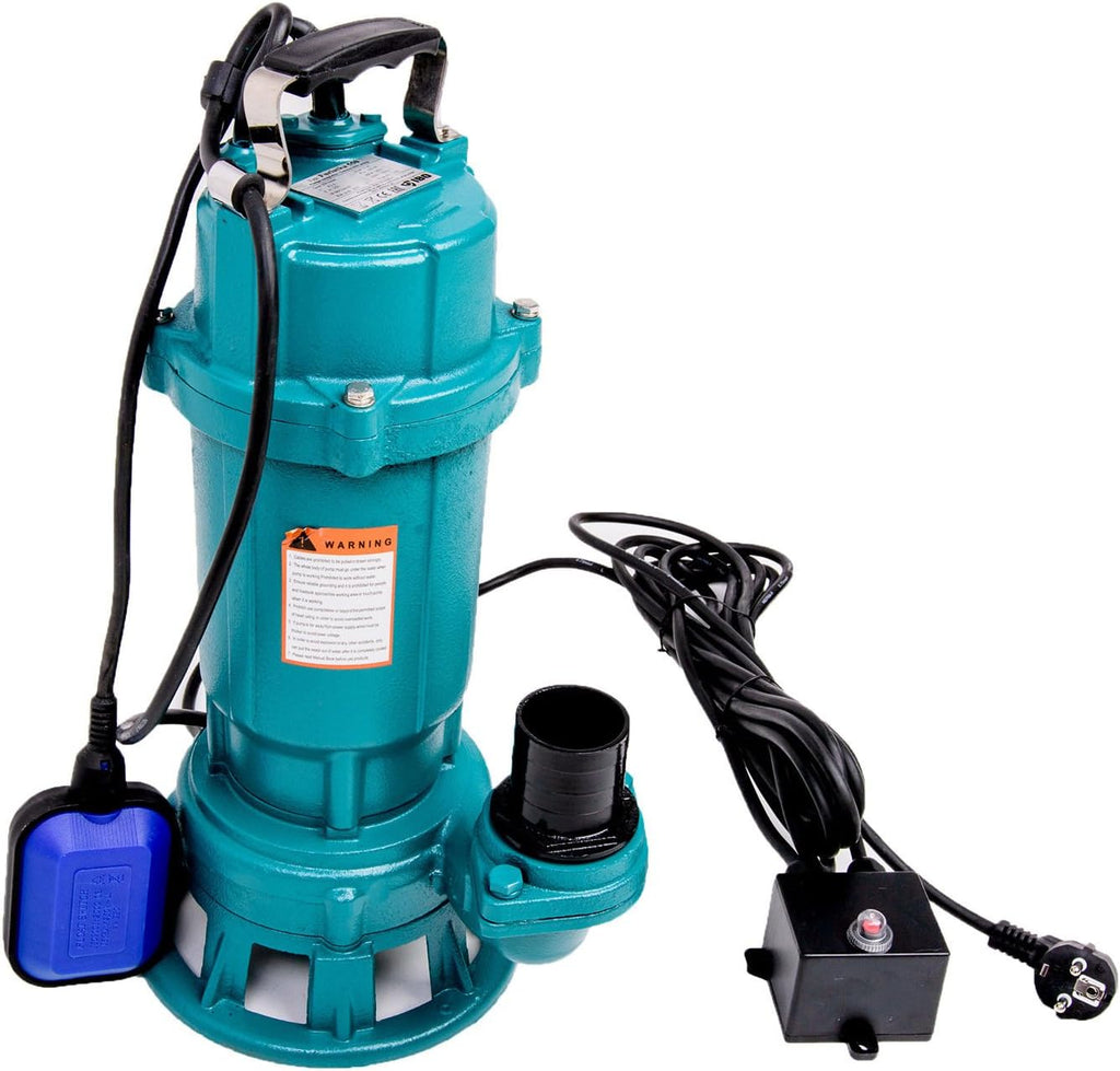 Fäkalienpumpe Tauchpumpe mit Zerkleinerer 1500 W 300 l/min 18 m Förderhöhe 230 V mit 2 Zoll Kupplung und 30 m Schlauch